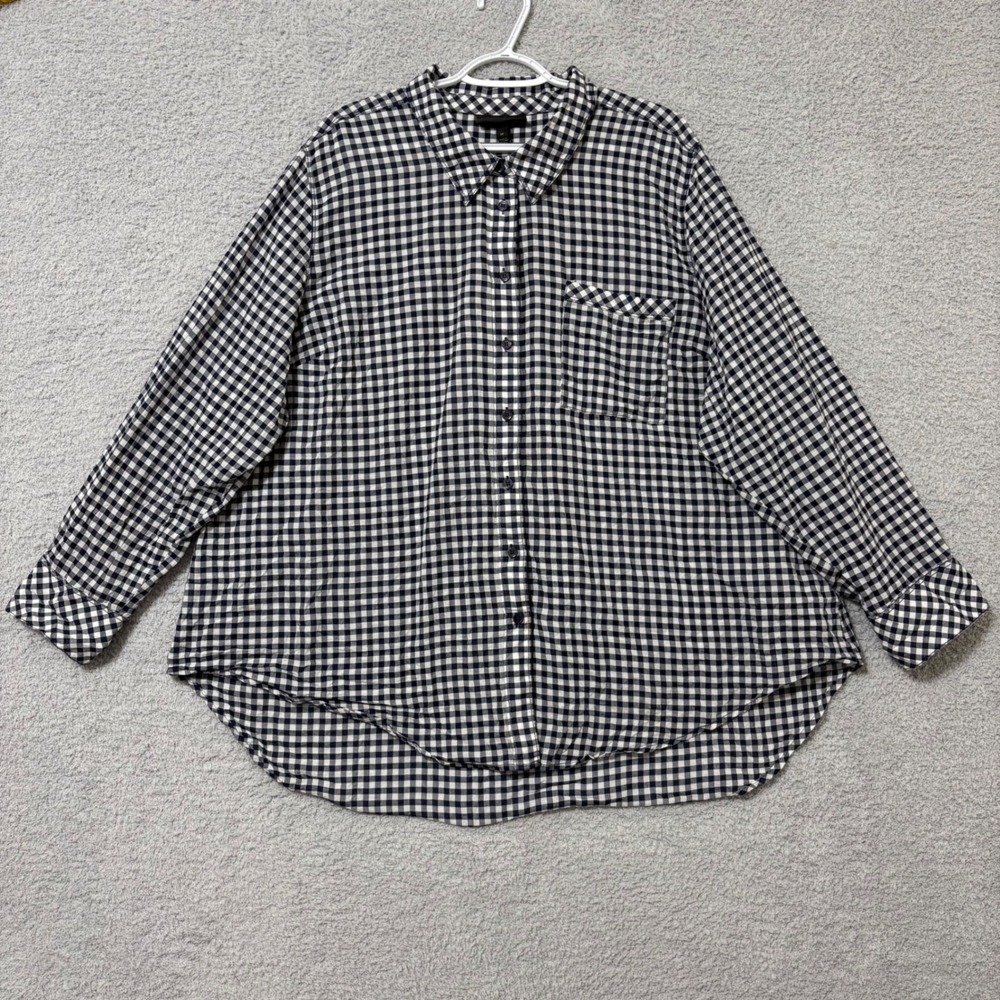 Work Casual‎ Gingham Button Front Shirt 28 Plus Size Cotton Blouse